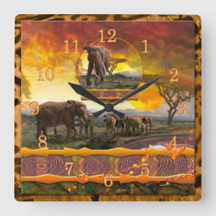 Elephant Guardian  “Bonds that Tie” Square Wall Clock