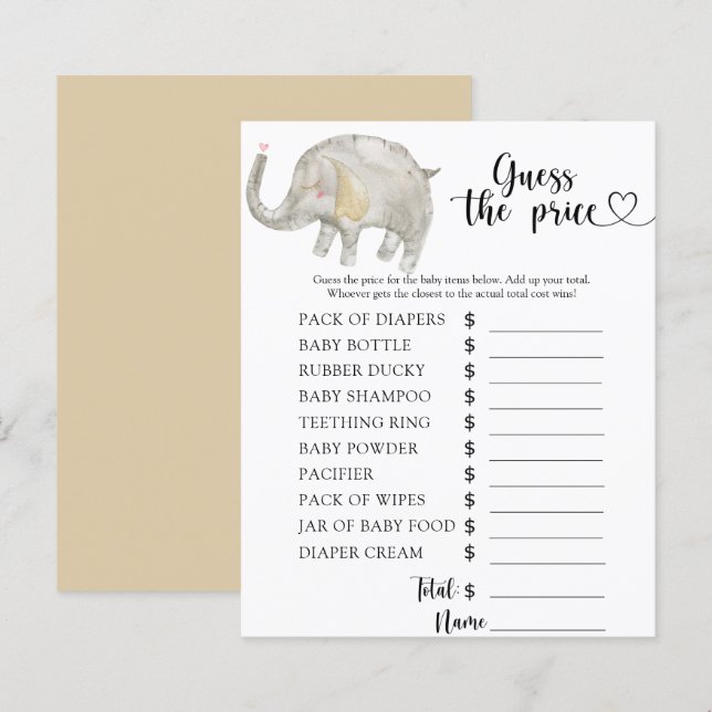 Elephant Guess the price! Game (Front/Back)