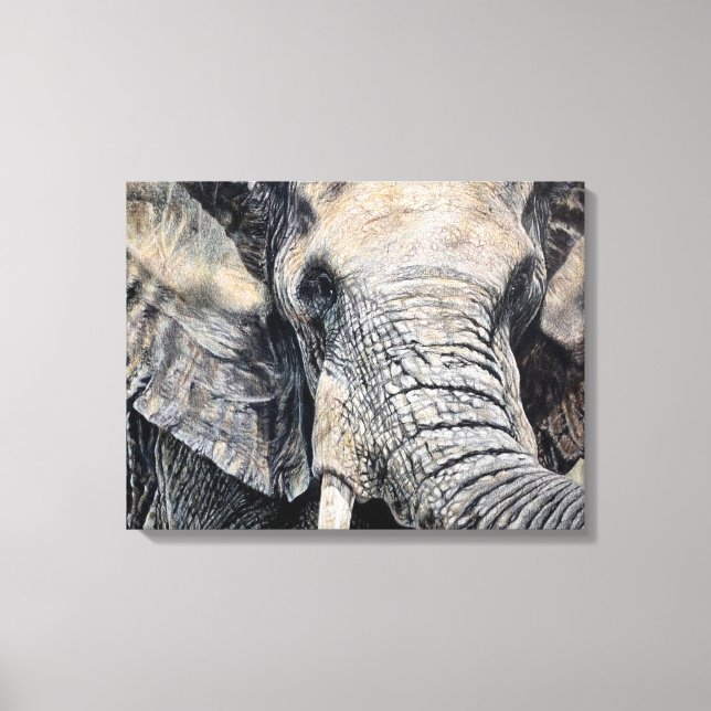 Elephant Hand-drawn Pencil Crayon Art Canvas Print (Front)