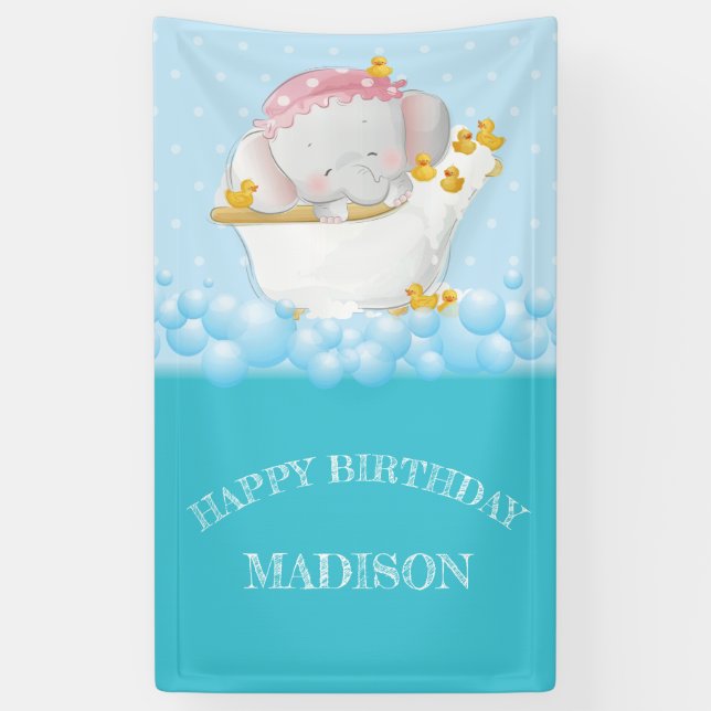 Elephant Happy Birthday Personalized Banner (Vertical)