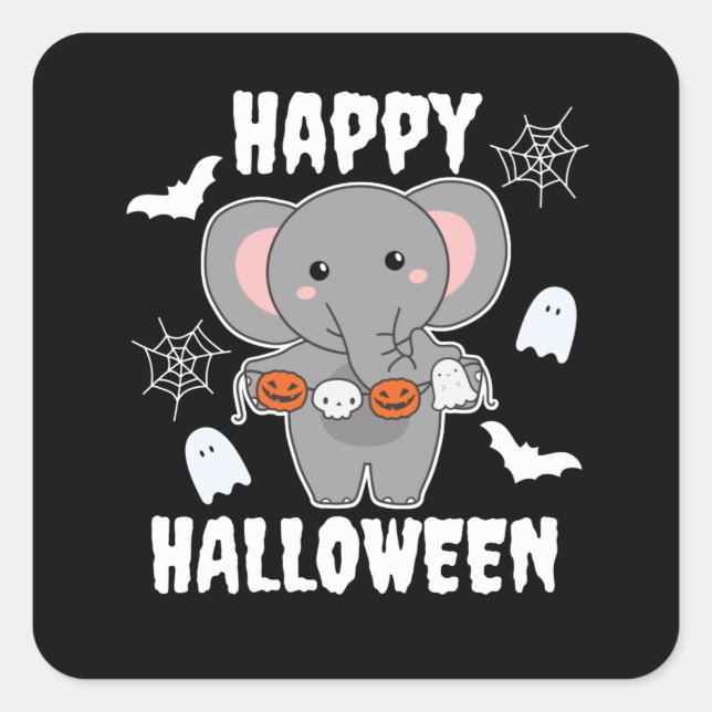 Elephant Happy Halloween Pumpkin Bat Costume Square Sticker (Front)