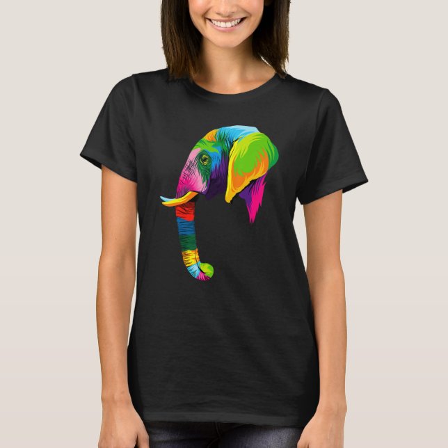 Elephant Head Colourful Art Animals Watercolor Pai T-Shirt (Front)