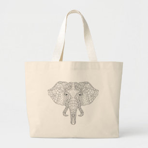 Elephant Head Doodle 2 Large Tote Bag