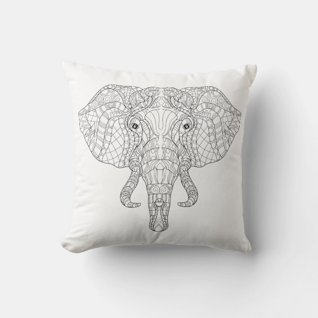 Elephant Head Doodle 2 Throw Pillow (Front)