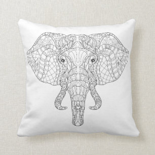 Elephant Head Doodle 2 Throw Pillow