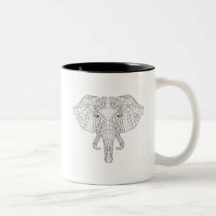 Elephant Head Doodle 2 Two-Tone Coffee Mug