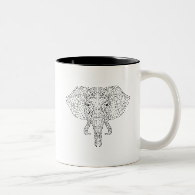 Elephant Head Doodle 2 Two-Tone Coffee Mug (Right)