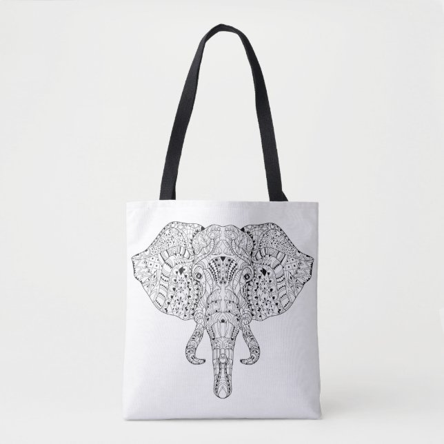Elephant Head Doodle Sketch 2 Tote Bag (Front)