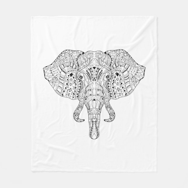 Elephant Head Doodle Sketch Fleece Blanket (Front)