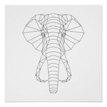 Elephant Head Geometric Black & White Modern Art