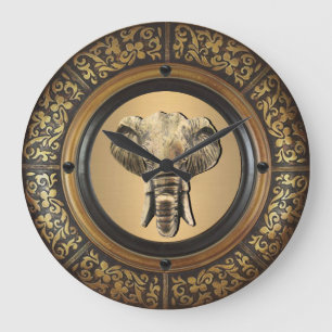 Elephant Head Gold Large Clock