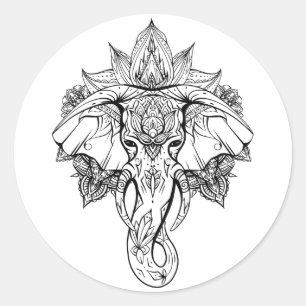 Elephant head with boho ornaments  classic round sticker