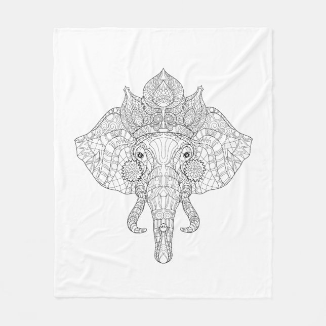 Elephant Head Zendoodle Fleece Blanket (Front)