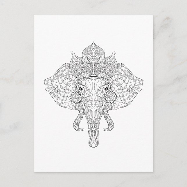 Elephant Head Zendoodle Postcard (Front)