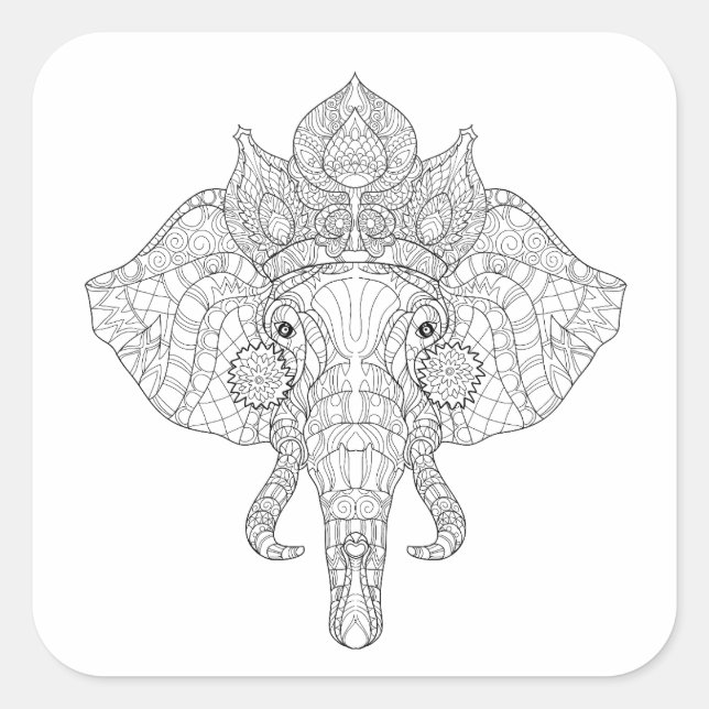 Elephant Head Zendoodle Square Sticker (Front)