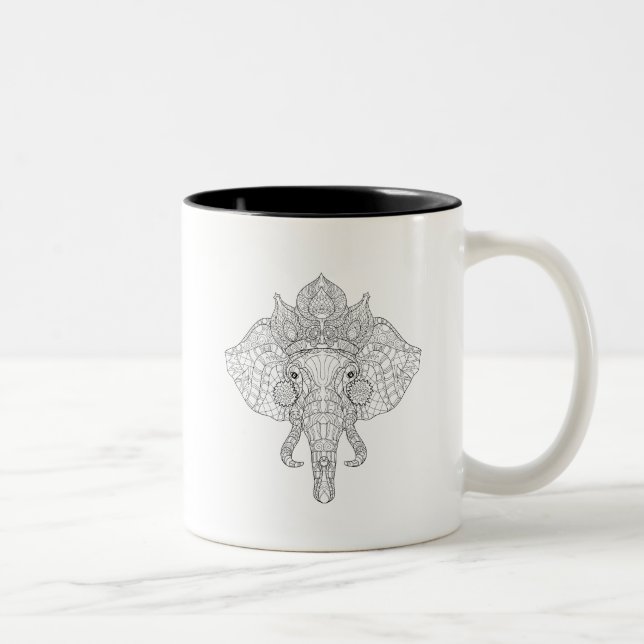 Elephant Head Zendoodle Two-Tone Coffee Mug (Right)