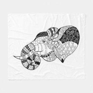 Elephant Head Zenstyle Doodle Fleece Blanket