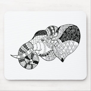 Elephant Head Zenstyle Doodle Mouse Pad