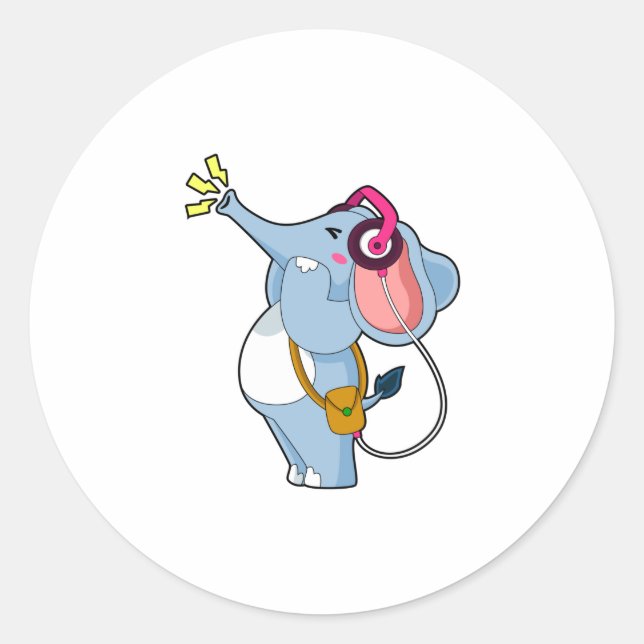 Elephant Headphone Music Classic Round Sticker (Front)