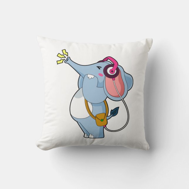 Elephant Headphone Music Throw Pillow (Front)