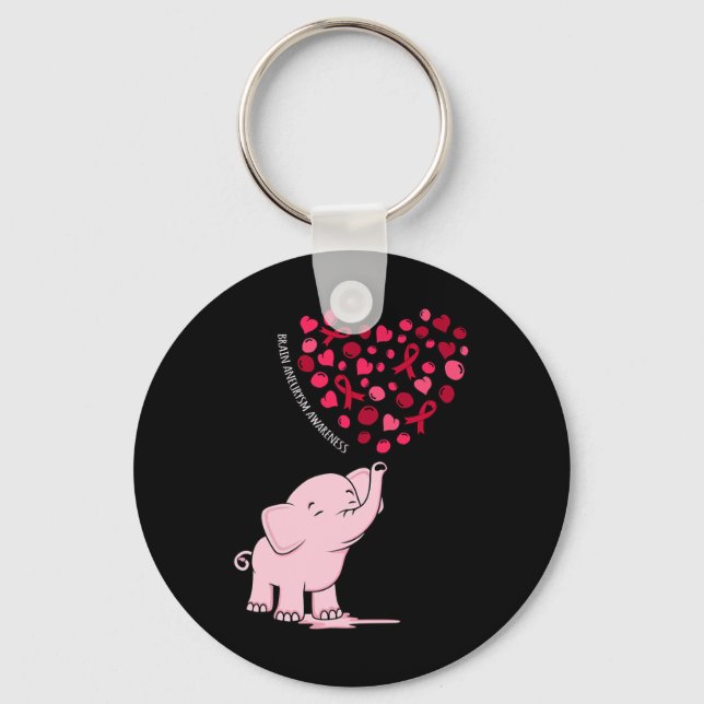 Elephant Heart Ribbon Brain Aneurysm Awareness Mon Keychain (Front)