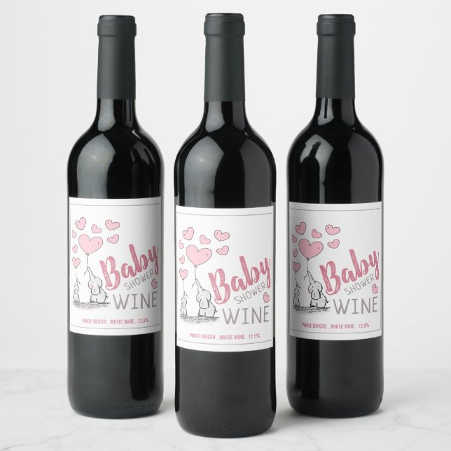 Elephant Hearts Baby shower Étiquette de vin (Bouteilles)