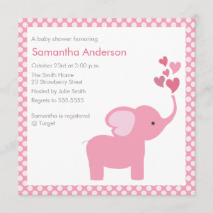 Elephant Hearts Baby Shower Invitation - Girl