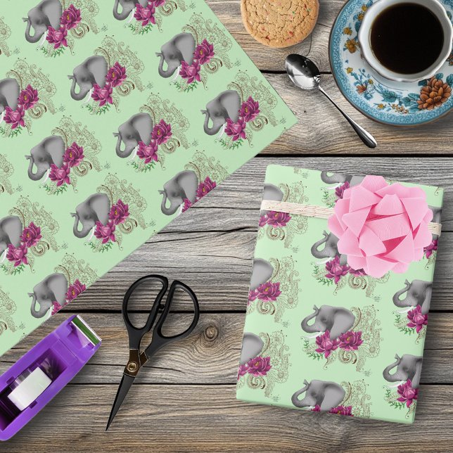 Elephant Henna Lotus Flower Wrapping Paper (Creator Uploaded)