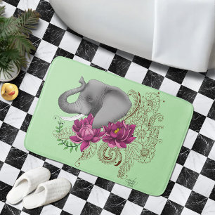 Elephant Henna Lotus Flowers Bath Mat
