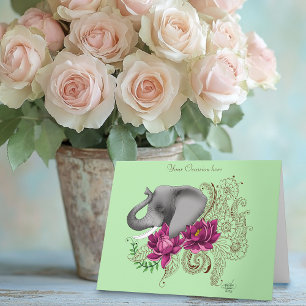 Elephant Henna Lotus Flowers Card