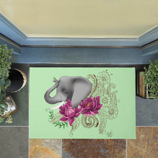 Elephant Henna Lotus Flowers Doormat (Creator Uploaded)