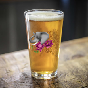 Elephant Henna Lotus Flowers Glass