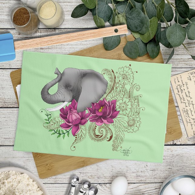 Elephant Henna Lotus Flowers  Kitchen Towel (Creator Uploaded)