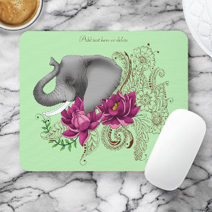 Elephant Henna Lotus Flowers Mouse Pad