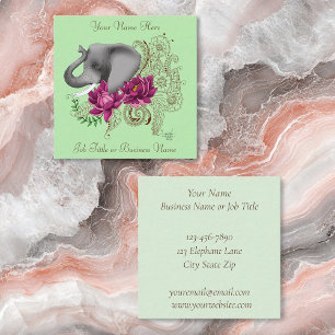Elephant Henna Lotus Flowers Square Business Card