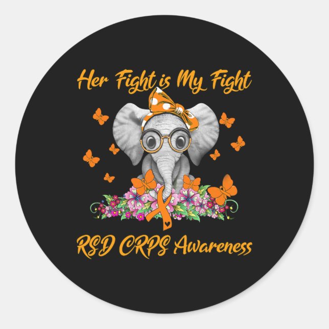 Elephant Her Fight is My Fight RSD CRPS Awareness  Classic Round Sticker (Front)