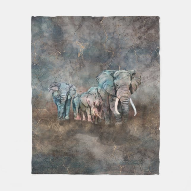 Elephant herd Digital Art Fleece Blanket (Front)