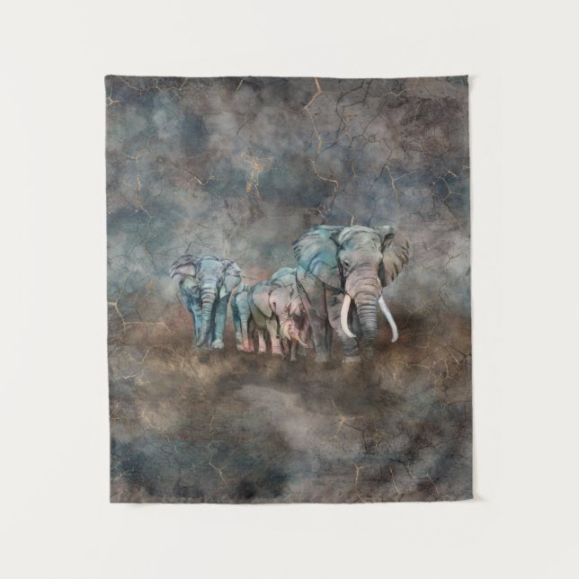 Elephant herd Digital Art Tapestry (Front)
