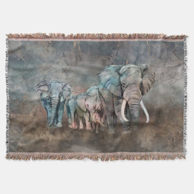 Elephant herd Digital Art Throw Blanket (Front)