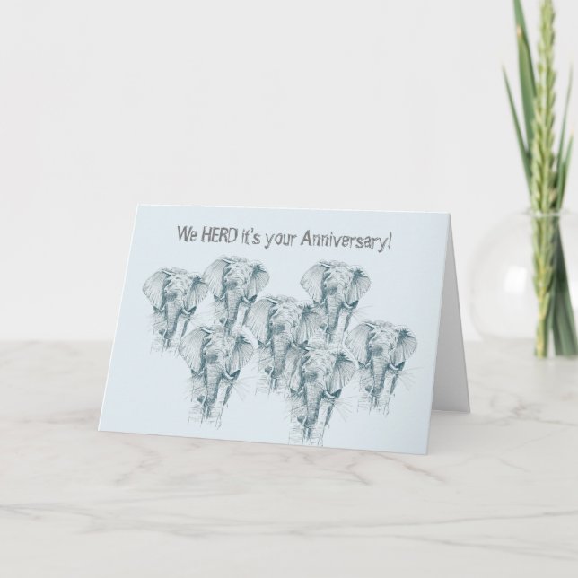 Elephant Herd Funny Happy Anniversary Card (Front)