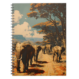 Elephant herd Vintage Notebook