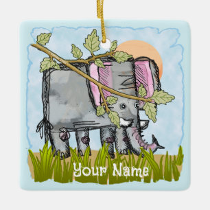 Elephant Hiding Ceramic Ornament