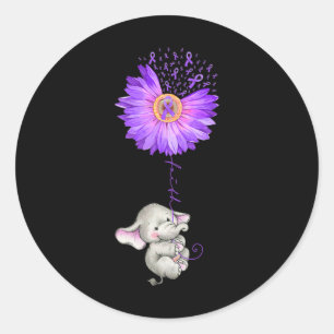 Elephant Hold Purple Sunflower Fibromyalgia Awaren Classic Round Sticker
