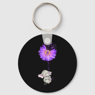 Elephant Hold Purple Sunflower Fibromyalgia Awaren Keychain