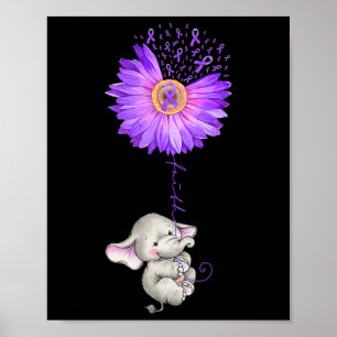 Elephant Hold Purple Sunflower Fibromyalgia Awaren Poster