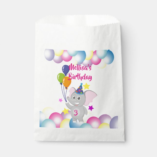 Elephant holding balloons Birthday party Favour Bag (Front)
