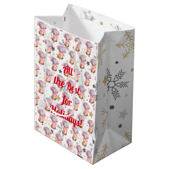 Elephant Holidays Customize Medium Gift Bag (Front Angled)