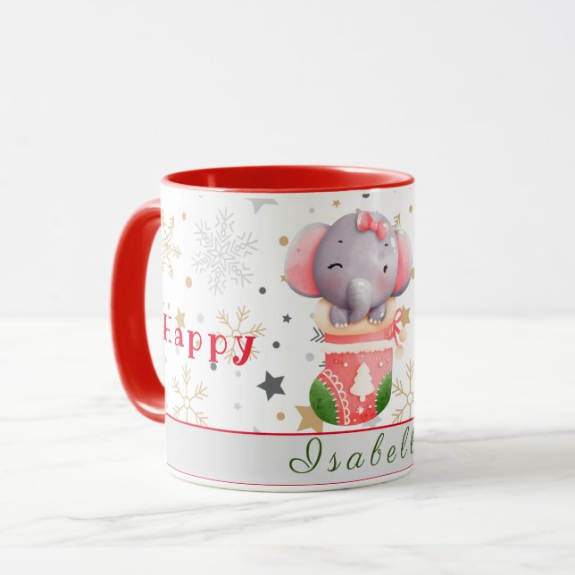 Elephant Holidays Customize Text and Name Mug (Front Left)