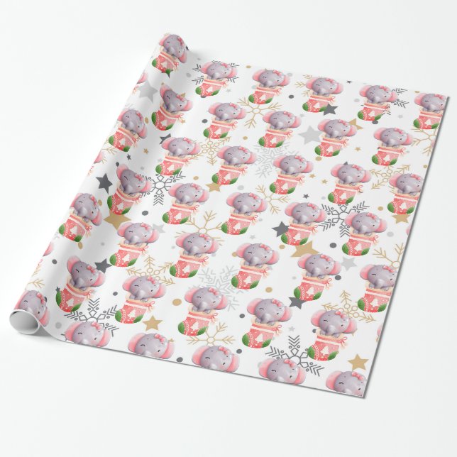 Elephant Holidays Customize Wrapping Paper (Unrolled)