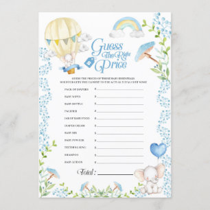 Elephant Hot Air Balloon Baby Price Game Invitation